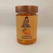 Load image into Gallery viewer, Jar of Mama Pelagia orange jam on a white background
